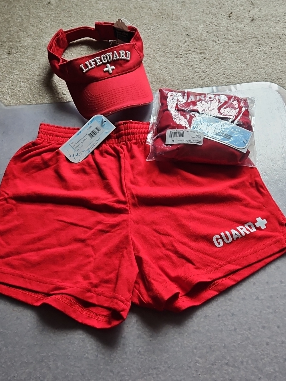 Women's Red Lifeguard Athletic Swim Shorts